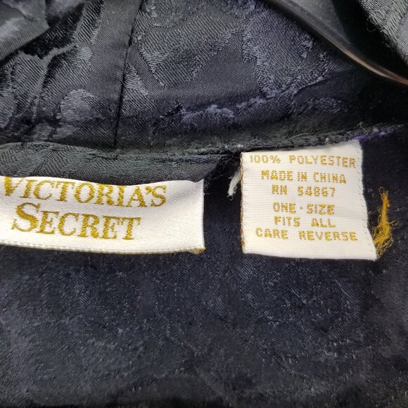 Vtg Victoria Secret Gold Label Robe One Size Satin Rose Black Purple Tie Kimono - Picture 11 of 15
